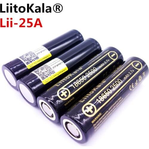 4PCS HK LiitoKala Lii-25A 3.6V 18650 2500mAh INR18650-25R Li-ion Battery Max 20A 35A Discharge for Electronic Cigare