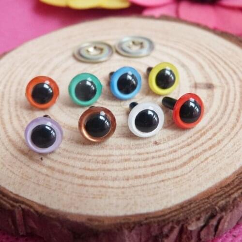 40pcs/lot mixed color 7.5/9/10.5/12/13.5/15/16.5/18mm smooth stem clear colorful toy eyes & meteal washer