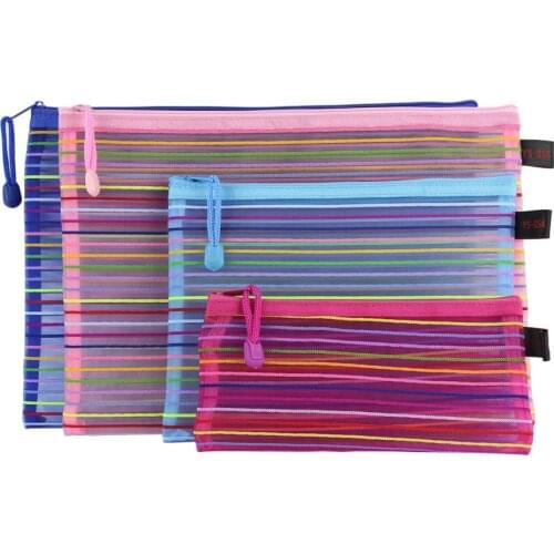 5pcs Rainbow Stripe A4 A5 B5 Document Bags Simple Nylon Mesh Pouch Office File Bag with Zipper School Supplies Stationery