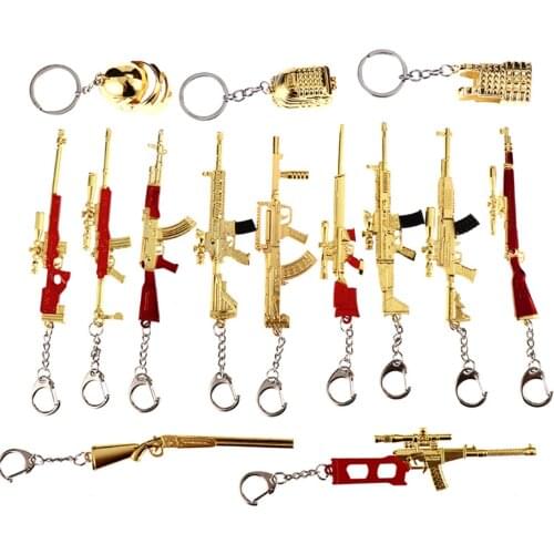 50pcs/lot Gold 98K PUBG Keychain Battlegrounds Backpack Armor Helmet Pan Gun Keyring Key Chain Army Jewelry Wholesale Mixorder