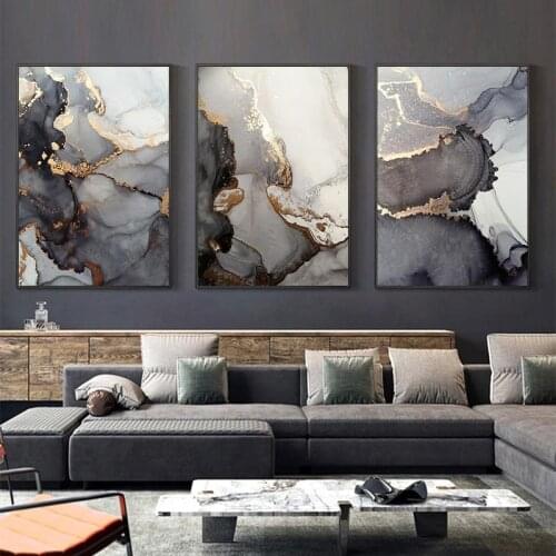 Abstract Golden Luxury Canvas Painting watercolors Picture Home Decor Wall Art Minimalist Posters and Prints for Living Room