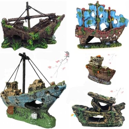 Aquarium Fittings Dodge House Decorations Boat Fish Tank Landscape Boat Decorations Hollow Resin Sunken Boat Small Net Boat