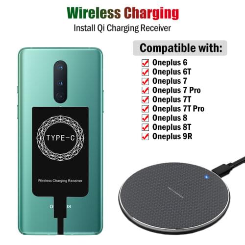 Qi Wireless Charging Receiver for Oneplus 6 6T 7 7T Pro 8 8T 9R Phone Wireless Charger+USB Type-C Charging Adapter Gift Case