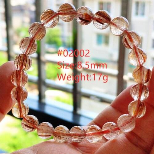 Genuine Natural Copper Rutilated Quartz Crystal Gemstone Clear Round Beads Bracelet For Women Men Fashion Stone Jewelry AAAAA