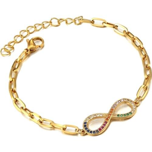 NEW Copper Cubic Zirconia Bracelet Women Link Heart Shape 8 Words Gifts Bangle Stainless Steel Bracelet Romantic Best Jewelry