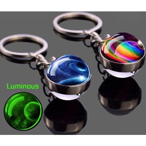 Esspoc Galaxy System Key Chain Glowing in the Dark Fashion Glass Ball Keychains Keyrings for Women Men Jewelry Gift Dropshipping