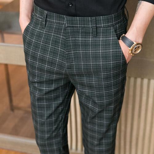 Pants Fashion Lattice Suit Pant Erkek Pantolon Slim Fit Moda Masculina Office Pants Men 2021 Spring Dress Pant Mens Formal Pants