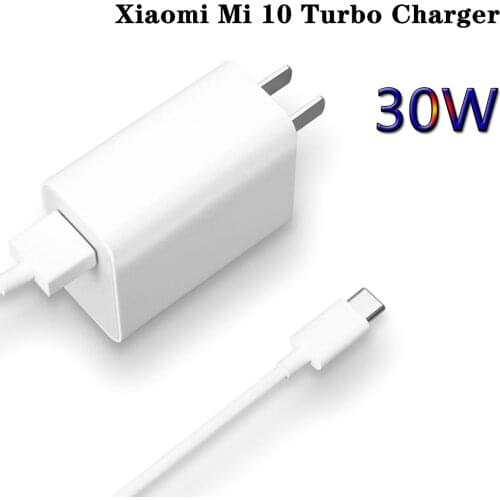 MDY-11-EF Original Xiaomi 30W Fast Charger EU/US Turbo Charge Type C Cable For Mi 10 10T Pro 9 10S POCO X3 NFC Redmi K20 K30 Pro