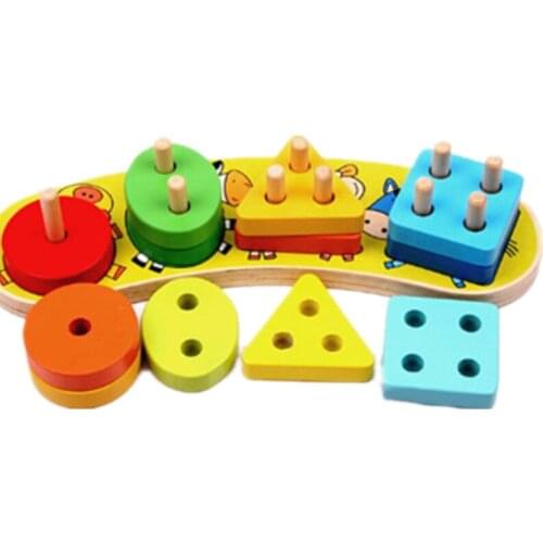 Kids Building Stacker Shape Sorter Column Stacking Set Early Learning Educational Toys Wooden Geometric Blocks For Children