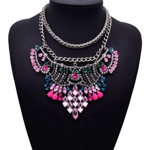 DiLiCa Fashion Maxi Necklace for Women Crystal Flower Statement Pendant Necklace Bohemian Vintage Charms Chokers Necklaces