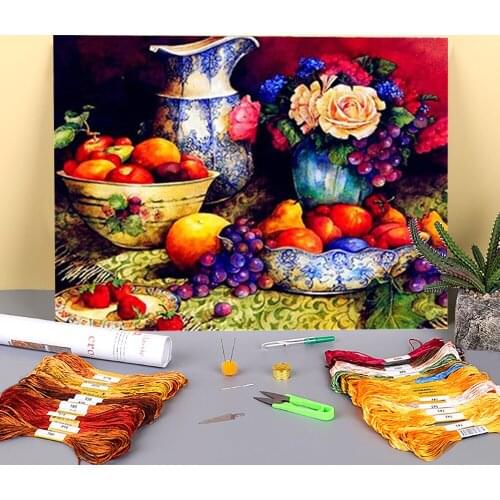Fruit Printed 11CT Cross-Stitch DIY Embroidery Patterns DMC Threads Handiwork Craft Needlework Painting Floss Stamped Adults