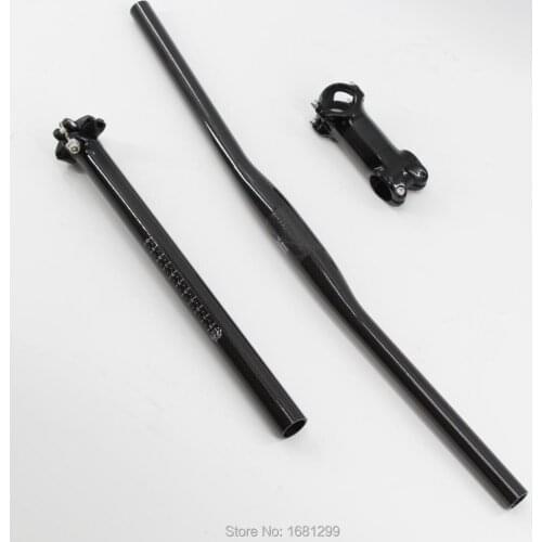 New Mountain bike 3K full carbon Flat horizontal handlebar Road carbon seatpost Alloy bicycle stem MTB bike parts sets Free ship