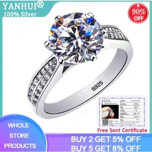 YANHUI Natural 2.0ct Zirconia Gemstone Rings for Women Girls Solid 925 Sterling Silver Wedding Band Engagement Gift Fine Jewelry