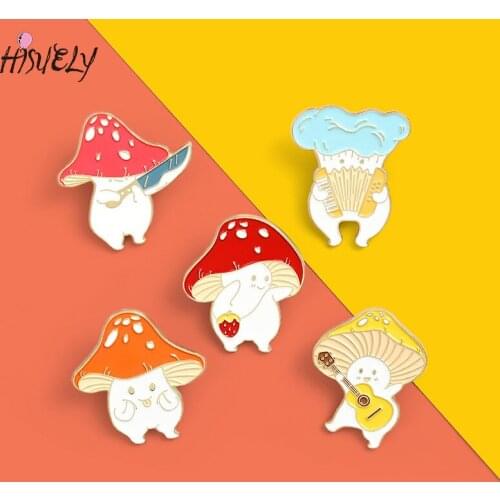 Creative animal brooch fashion drip enamel pin mushroom brooch violin strawberry pin student cartoon anti-glare buckle
