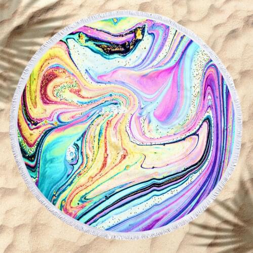 Summer Microfiber Beach Towel Bling Flow Quicksand Beach Mat Large Round Beach Bed Sheet Swimming Yoga Travel Bath Towels