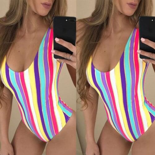 Fashion New Woman Sexy One-Piece Color Striped Striped Seaside Vacation One-Piece Bikini Suit