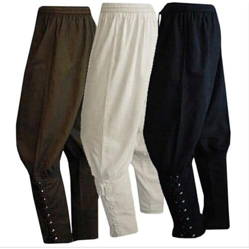 Men Halloween Medieval Renaissance Pirate Horseman Cosplay Costume Loose Pants Viking Black Brown Navigator Leg Bandage Trouser
