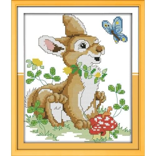 The rabbit the butterfly cross stitch kit 18ct 14ct 11ct count print canvas stitching embroidery DIY handmade needlework plus
