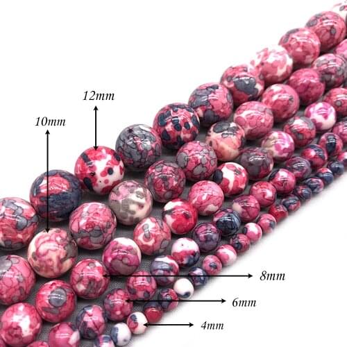 Natural StoneRose Red Gray Dots Rainbow Stone Round Loose BeadsFitMulti-purpose Jewelry Making 4 6 8 10 12 MMPick Size J245