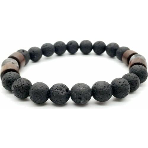New 8mm Lava Rock Diffuser Natural Stone Yoga Beads Strand Bracelet Bangle Wooden Bead Accessories Black Rock Stone Jewelry Gift
