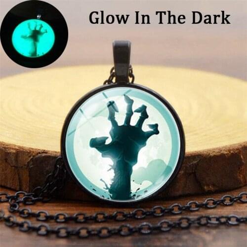 Hot Glowing Glass Alloy Luminous Pendant Necklace Hands Shadow Moon Necklace Fashion Women Men Sweater Chain Hallowmas Gift