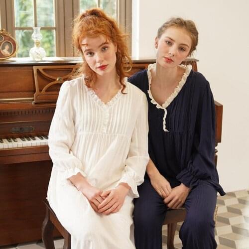 Pajama Woman Spring Autumn Cotton Lady Long Sleeve Palace Cotton Pattern Embroidered Casual Home Wear Lounge Negligee Pajamas