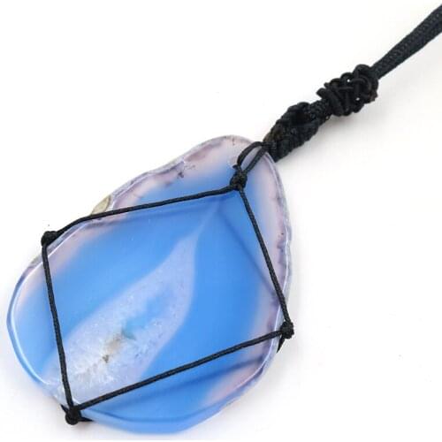 Handmade Weave Rope Chain Irregular Shape Many Color Agates Pendant Necklace Decoration Jewelry
