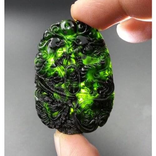 Chinese Natural Black Green Carved Lucky Dragon Phoenix Pendants + Rope Necklace Fine Pendant wholesales