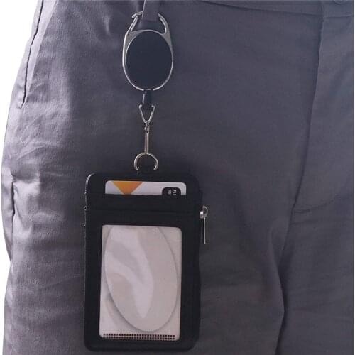 Luxury PU Leather Card Sleeve ID Badge Case Clear Bank Credit Card Badge Holder Metal Badges set with Neck Lanyard Key chains