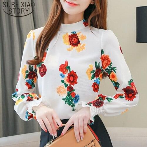 Autumn 2021 New Fashion OL Women Shirts Elegant Printed Shirts Long Butterfly Sleeve Women Blouses and Tops Plus Size 6694 50