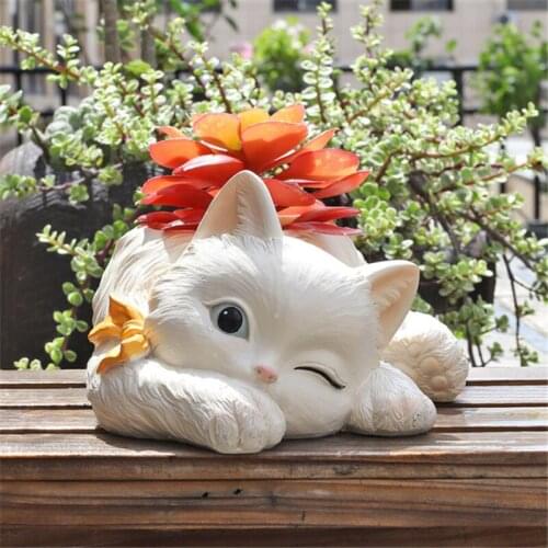 Lovely Cat Figurine Garden Decoration Lively Animal Resin Succulent Pot Creative Cute Cats Table Bonsai Planter