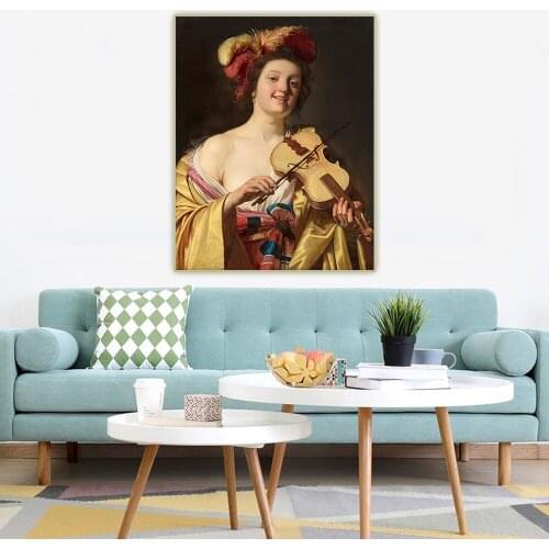 The Violin Player by Gerard van Honthorst Canvas Oil Painting Art Aesthetic Picture Poster Wall Backdrop Decor Home Decoration