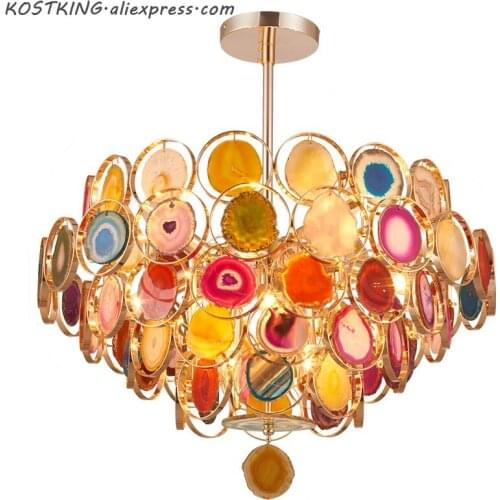 Modern Agate Led Pendant Chandelier Lights Metal Living Room Led Chandelier Lighting Dining Room Hanging Light Fixtures Lamparas
