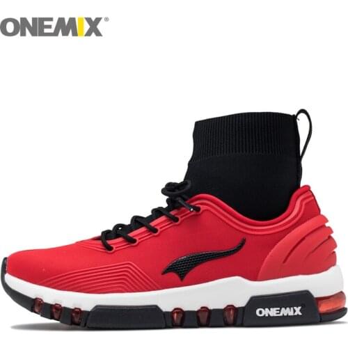 ONEMIX Men Running Shoes Women Cushion Non-slip Sports Sneakers Red Athletic Outdoor Walking Tennis Trainers Boots Indoor Socks