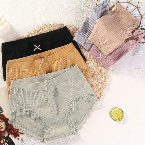 New Huafu Pants Seamless Plaid Girl Underwear Graphene Bottom Mid-Rise Lace Bare Ammonia Breifs