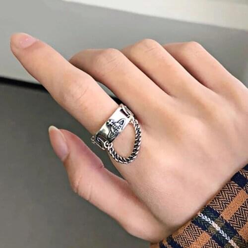 Creative Vintage Silver Color Chain Adjustable Opening Punk Planet Rings for Women Man Couple Rings Party Fashion Jewelry Gift