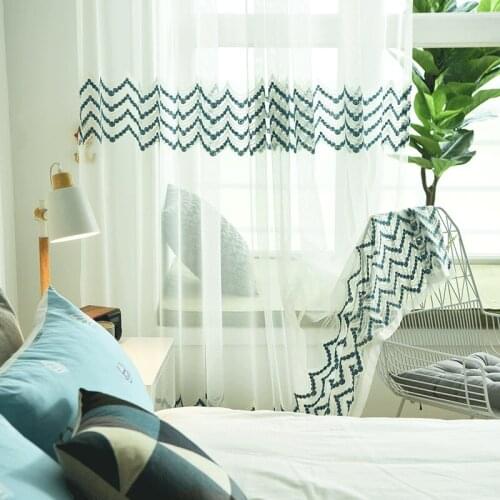 Nordic Tulle Sheer Flower Geometric Wave Pattern Window Curtains for Home Living Room Decoration in the Kitchen Cafe Curtain