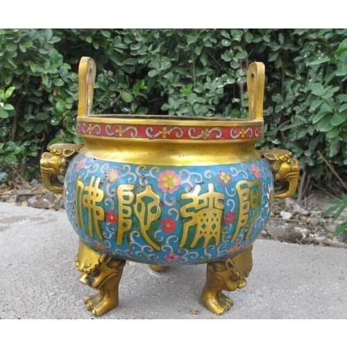 Xd 001676 Tibet Bronze gild Cloisonne Foo Dog Lion Buddhism incense burner Censer