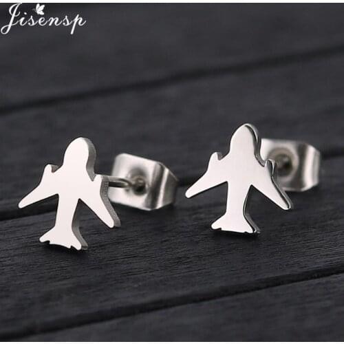 Jisensp Fashion Origami Airplane Earrings for Women Men Jewelry Birthday Gift Cute Aircraft Plane Stud Earring aretes de mujer