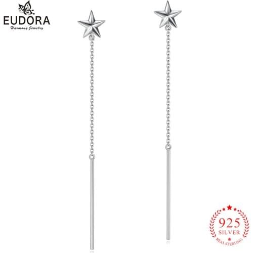Eudora Real 925 Sterling Silver Star Long Tassel Earrings for Women Ear Line Fine Jewelry Pendientes oorbellen CYE0106