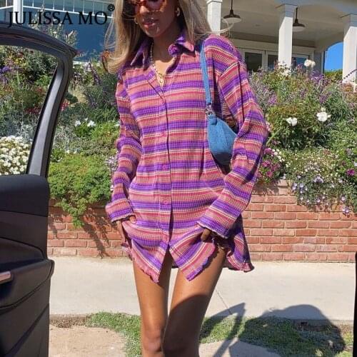 JULISSA MO New Long Sleeve Striped Shirt Dresses 2021 Autumn Women Fashion Single Breasted Dress Femme Casual Vestido Streetwear