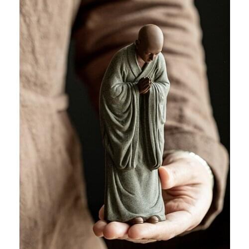 1pc Purple-grit Buddhist Zen Monk Buddha Statue Decoration Ornaments Home Decoration Gift Figurines Office Tabletop Handcrafts