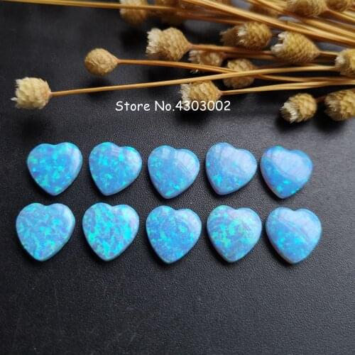 10pcs/lot 10mm op06 Light blue Synthetic Heart Cabochon Opal Stone Heart Flat Bottom Fire Opal for DIY Jewelry