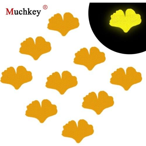 10Pcs Ginkgo leaf shape Reflective Strips Car Self Adhesive Reflector Stickers Motorcycle Bicycle Funny Decoration Decals