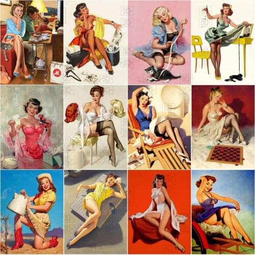 5D Full Square Round Drill Diamond Painting American Retro Pin Up Girl Vintage Mosaic Embroidery Cross Stitch Kits Home Decor