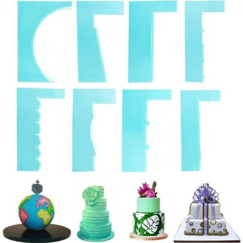 8pcs/pack Plastic Sawtooth Cake Scraper DIY Icing Decorating Spatula Fondant Cream Edge Smoothing Tool Cake Comb Polisher