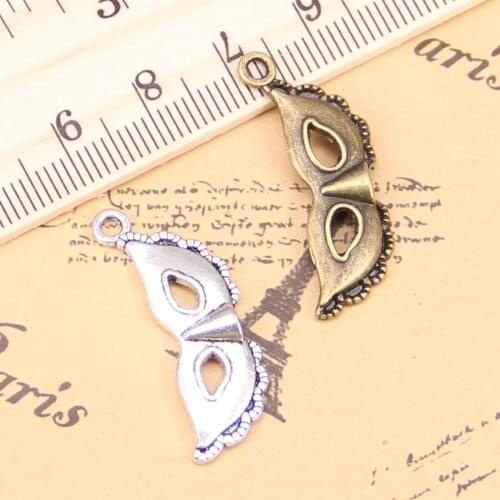 16pcs Charms For Jewelry Making party mask masquerade mardi gras 31x12mm Antique Silver Plated Pendants DIY Bracelet Necklace