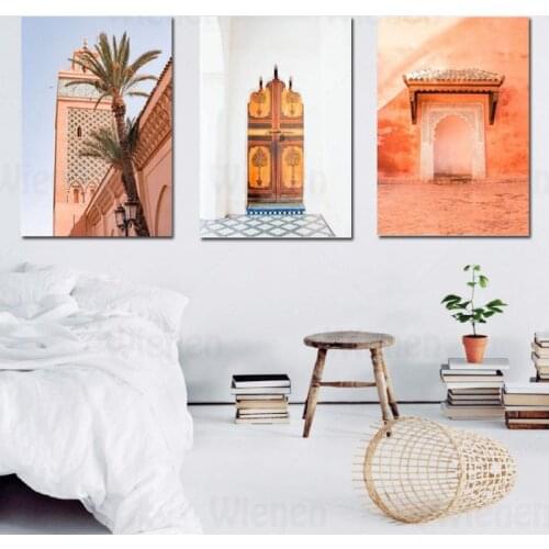 Arab Home Decoration Canvas Painting Marrakech Mosque Nordic Poster and Print Moroccan Door Wall Picture for Living Room Bedroom