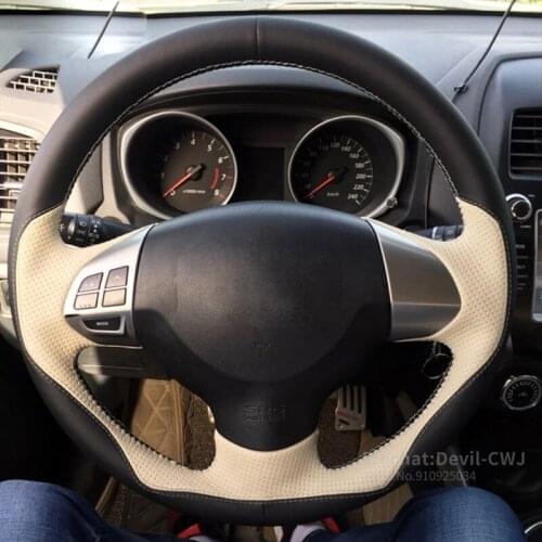 For Mitsubishi Lancer X 10 2007-2015 Outlander 2006-2013 ASX 2010-2013 Black Genuine Leather Steering Wheel Cover Auto interior