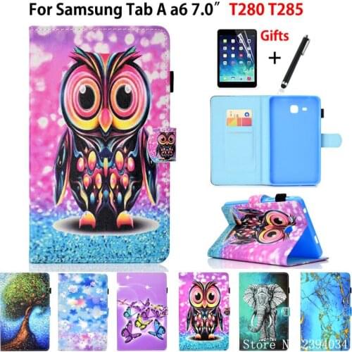Case For Samsung Galaxy Tab A A6 7.0 2016 T280 T285 SM-T280 7.0" Cover Funda Tablet Cartoon Painted Stand Capa Shell +Film+Pen